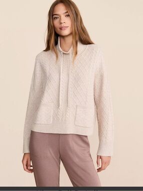 Lou & Grey Neutral Cable Knit Mock Turtleneck Sweater